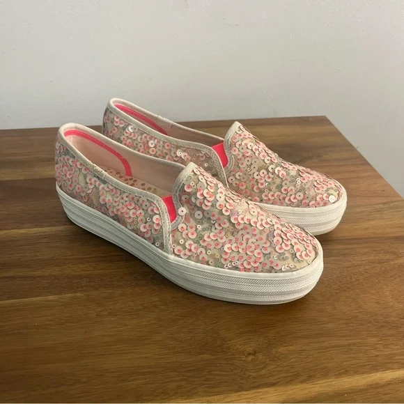 Ked's Oh Joy! Triple Decker Pink Sequin Sneaker size 7 platform - Picture 2 of 10